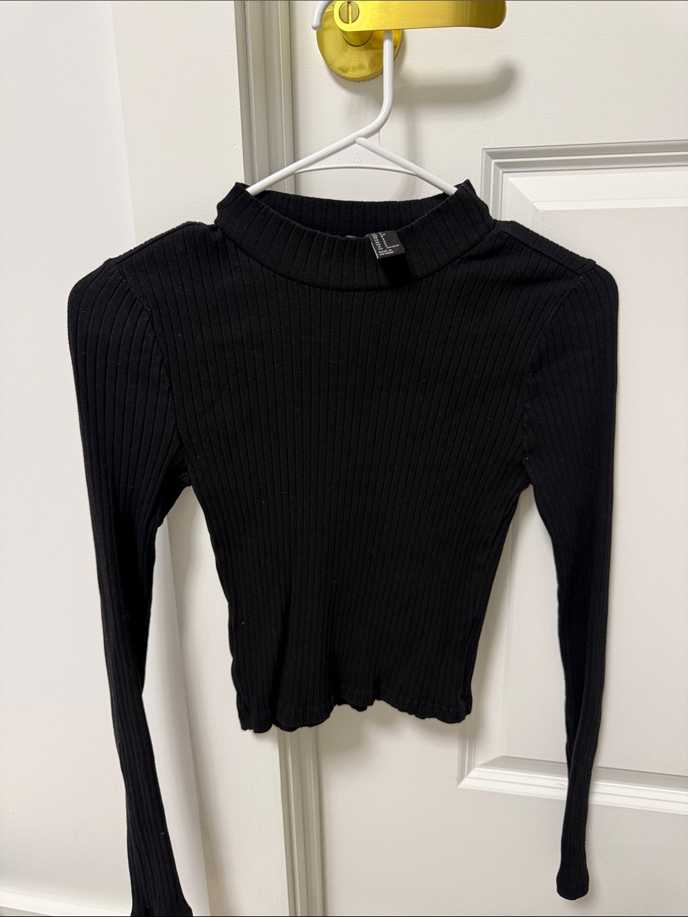 Black Ribbed Long-Sleeve Mock Neck Top